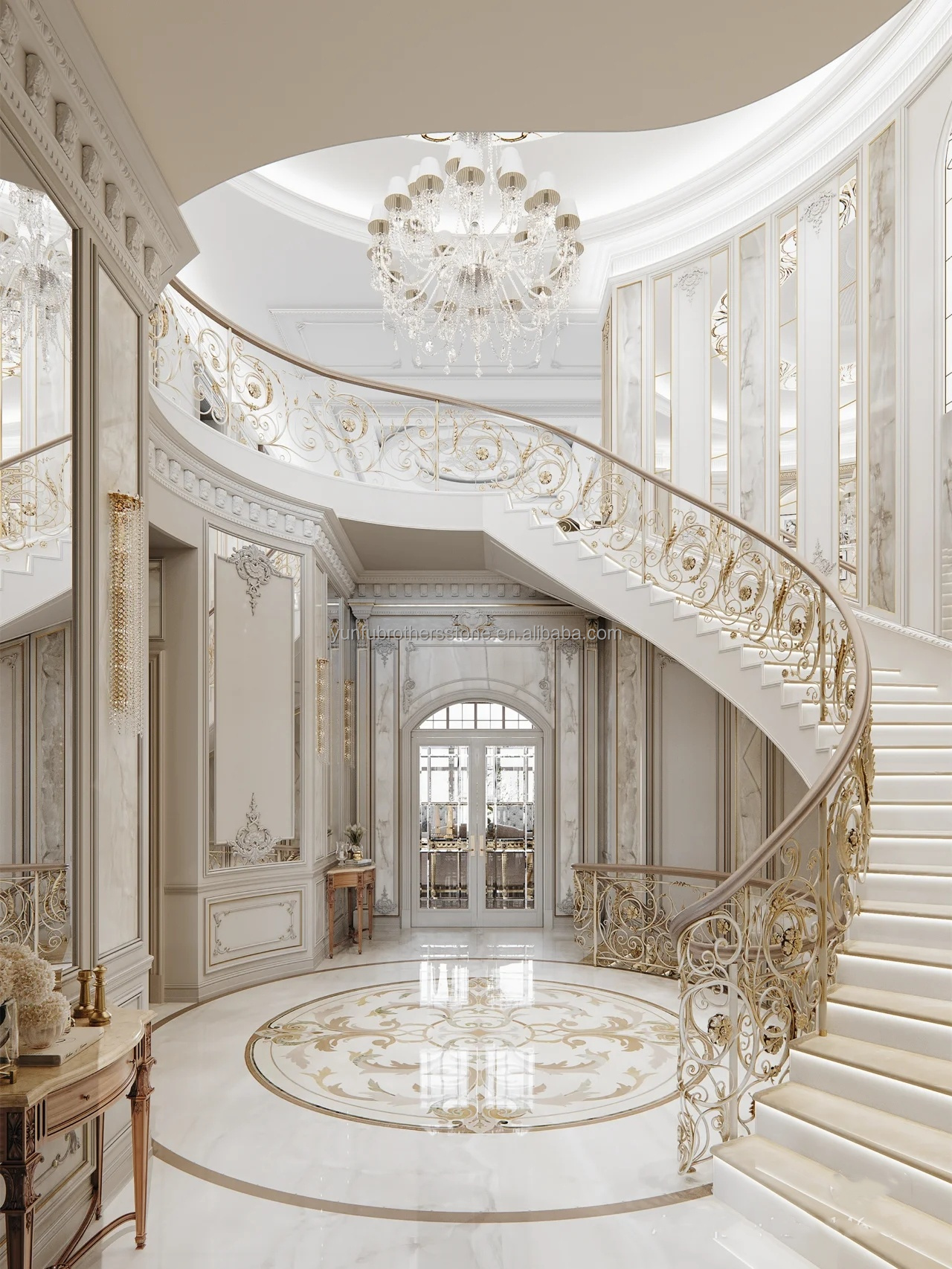 Modern Anti-Slip Beige Marble Waterjet Steps and Treads for Villas Spiral Staircase