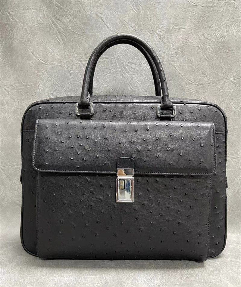 Authentic Real True Ostrich Skin Office Men Briefcase Top-handle Bag Genuine Exotic Leather Male Working Purse Handbag