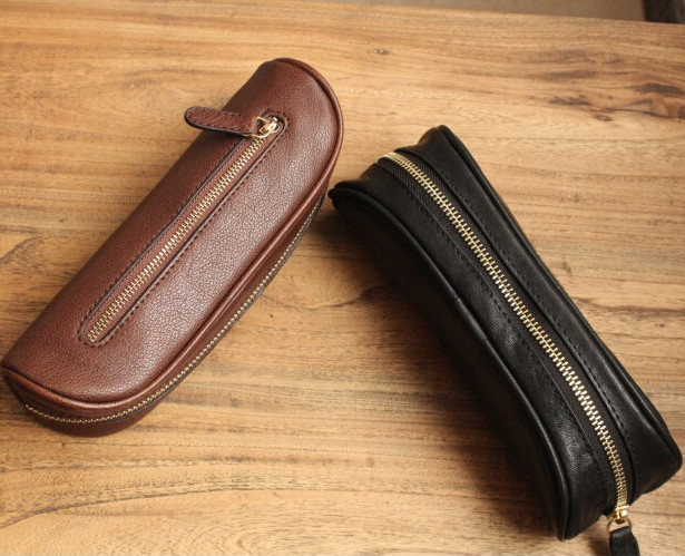 Vintage Genuine Leather Pencil Case , Handmade Artist Pencil Bag High End