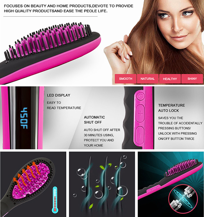Magic Electric Hair Straightening Brush LCD Temperature Display 120C-230C