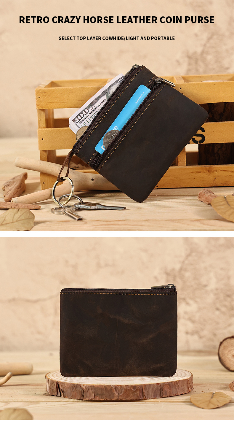 Daily Business Genuine Leather Mini Coin Purse Keychains Money Bag Men Key Pouch Credit Card Holder Wallet
