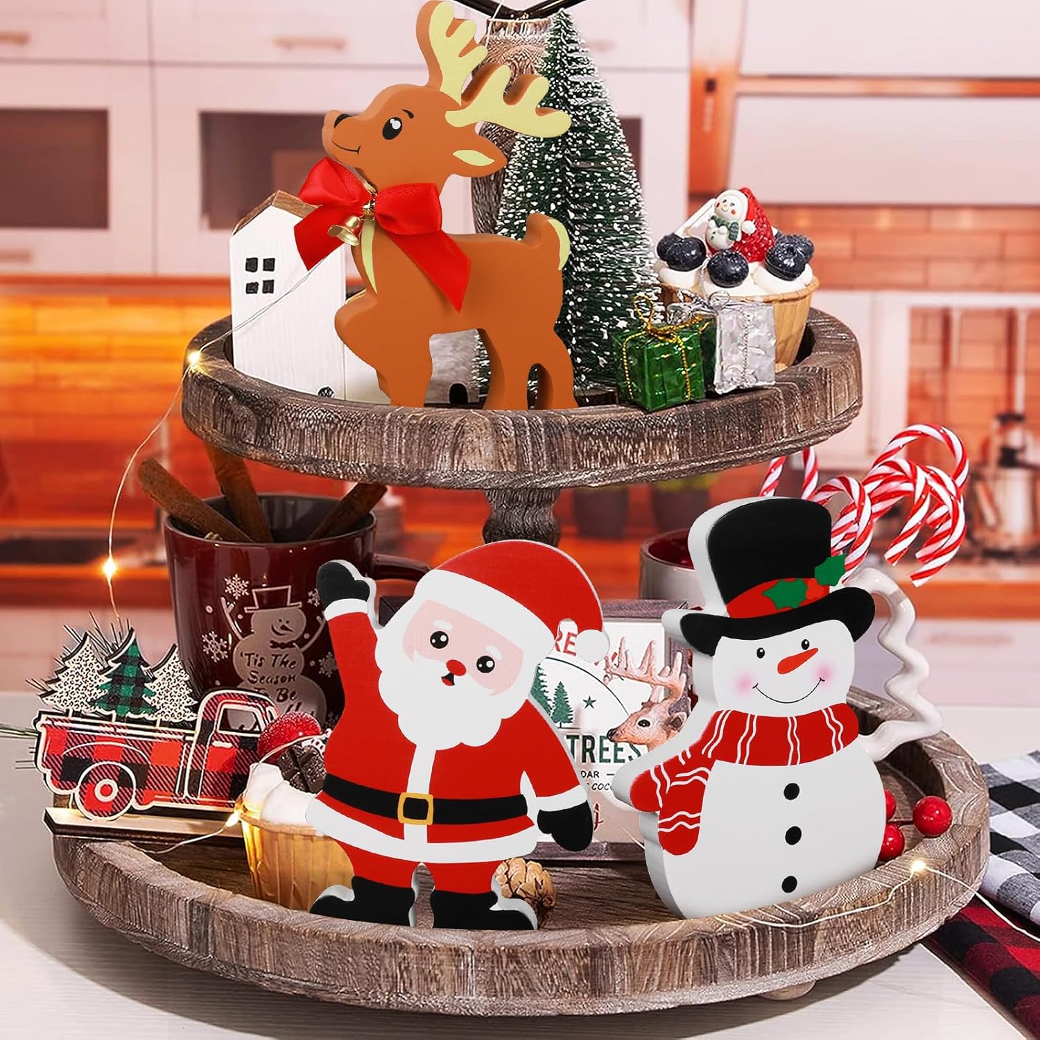 Customized Wooden Christmas Ornaments Unique Design Santa Claus Snowman Elk Shape for Tabletop Party Decoration