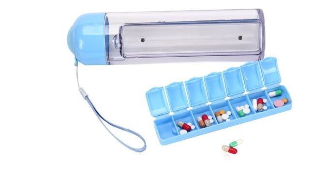 Portable Creative style foldable travel plastic cup with pill case, Random color creative travel cup with pill case for