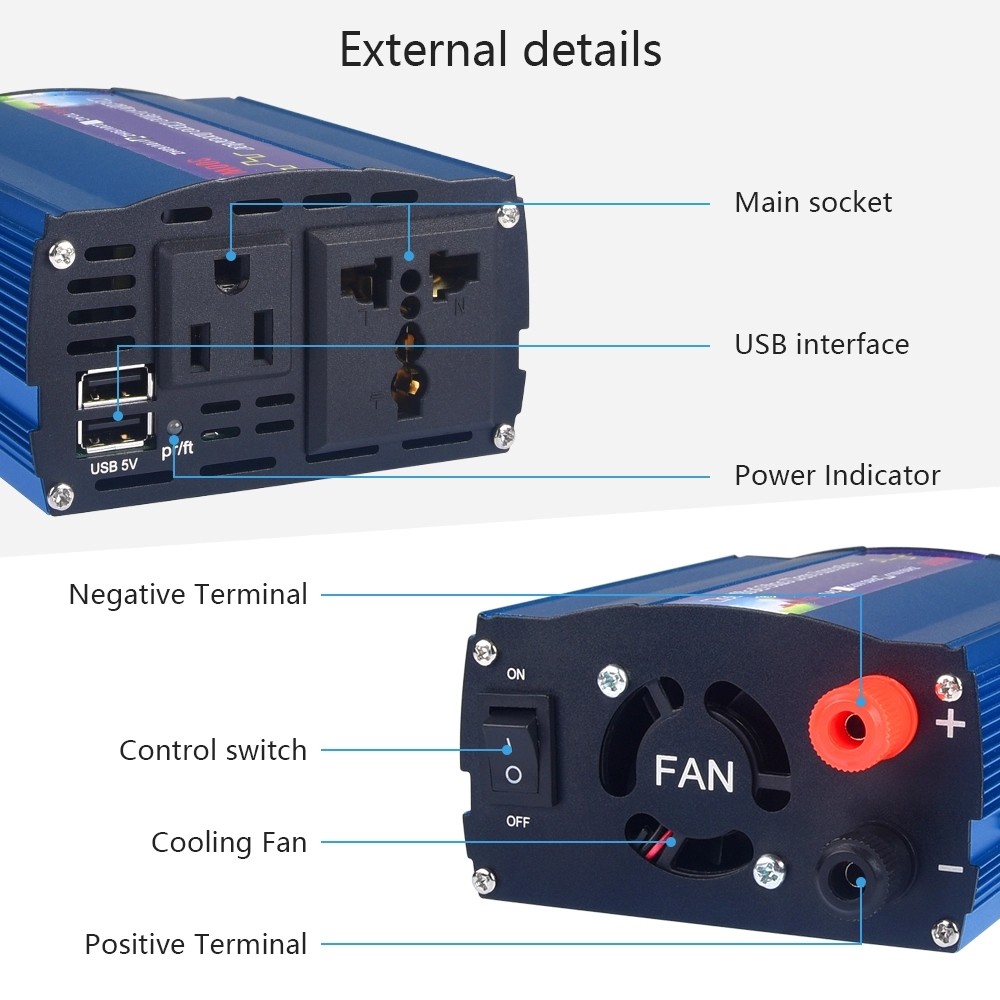 500w Vehicle Power Inverters Car 12v To 220v Inverter Built In Charger 50 60h