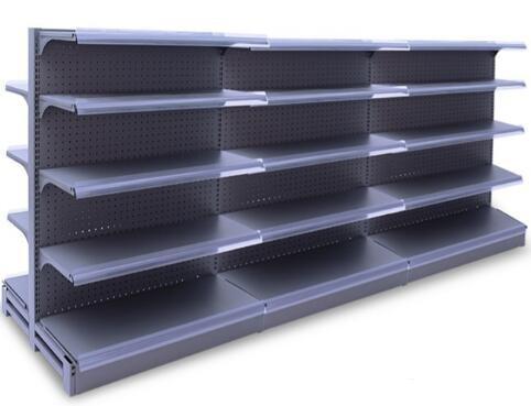 Double Faced Supermarket Display Racks , Black Gondola Convenience Store