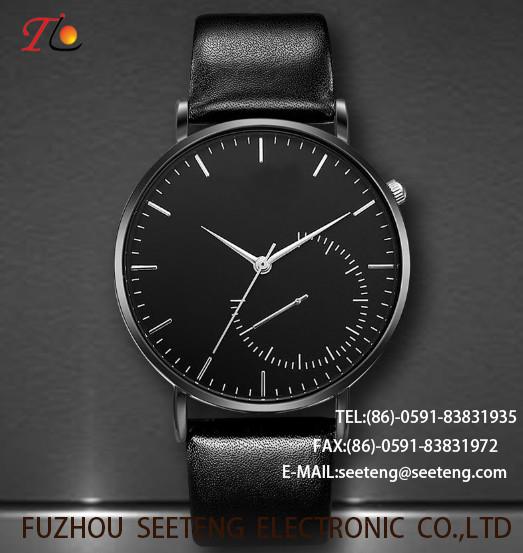 wholesale Pu watch Round dial alloy case quartz watch fashion watch concise