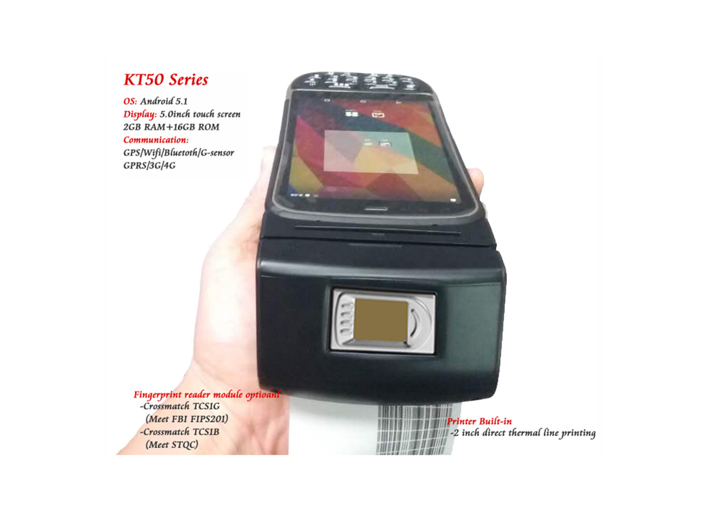 Touch Screen Mobile Wireless Biometric Fingerprint Scanner with thermal Printer