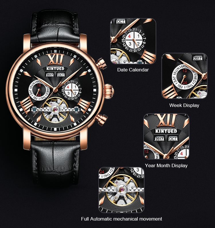 KINYUED KINYUED new design automatic men watches movement leather luxury relojes mechanical watches men