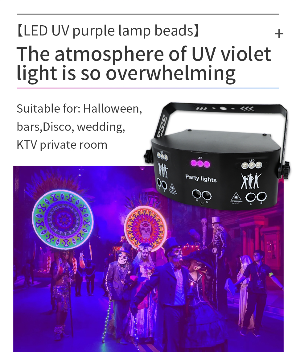 15 Eyes RGB Party Lights Stage Light by DMX512 Control Sound Activated LED Pattern Strobe Lights for Parties Club Bar Di
