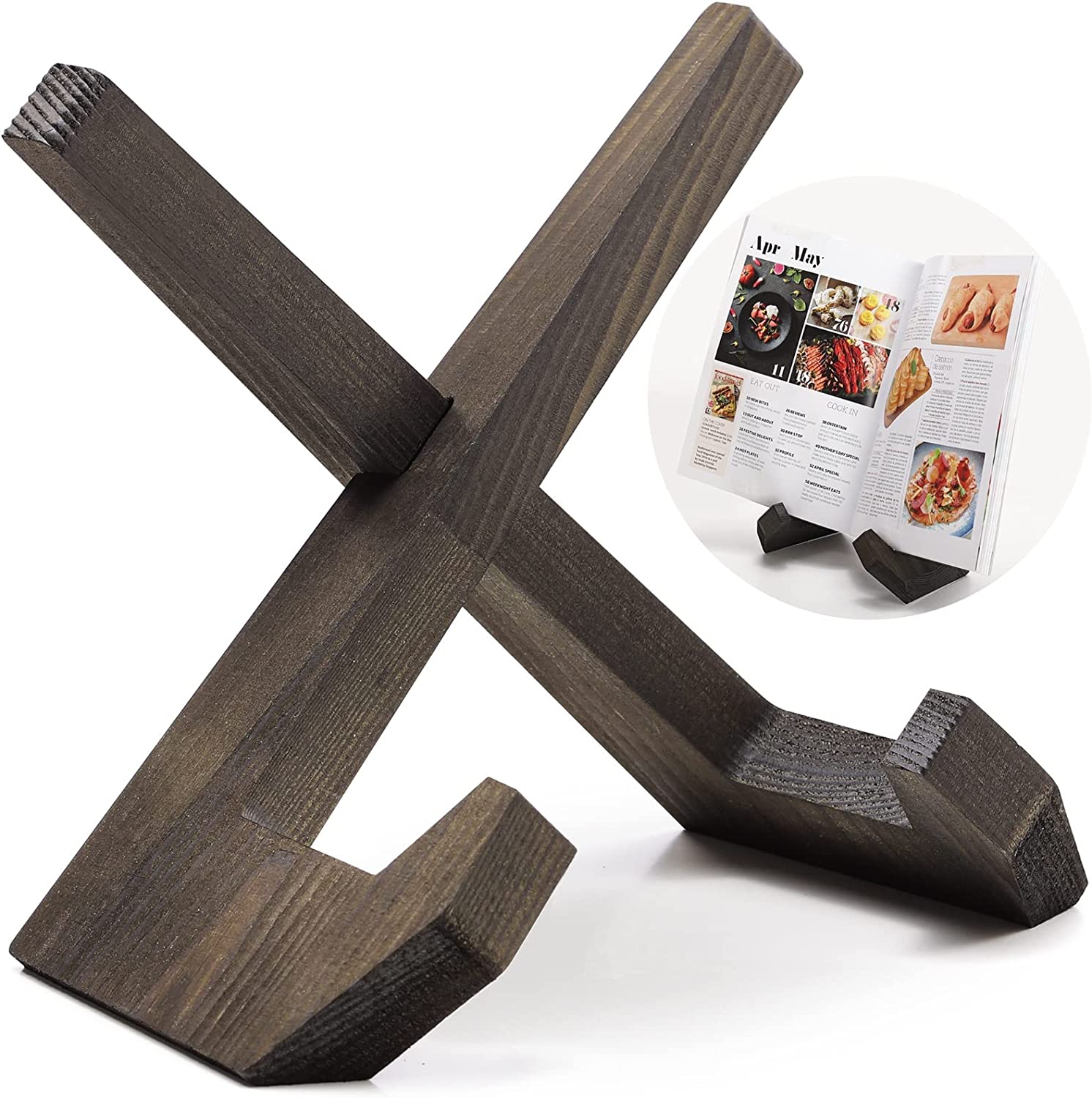 Solid Wood Cook Book Stand Farmhouse Kitchen Decor for Tablet Fancy Plate Vinyl and Recipe Book