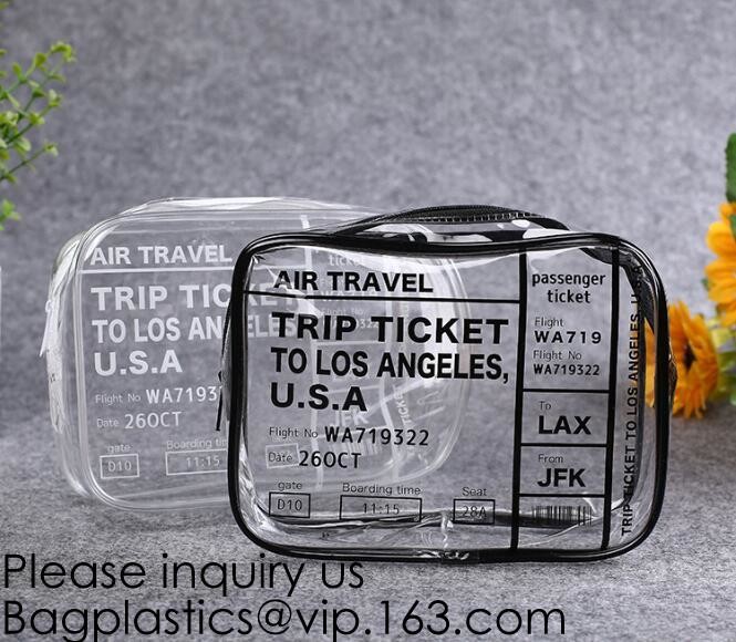 Clear Zipper Pouch with Strap Makeup Bag PVC Cosmetic Pouch,Printing Clear Zip lockk Cosmetic PVC Pouch, bagease, bagplast