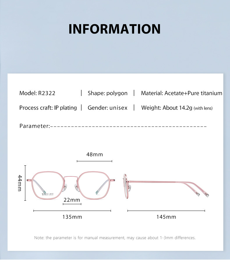 Lightweight Acetate Titanium Glasses OEM For Both Men And Women