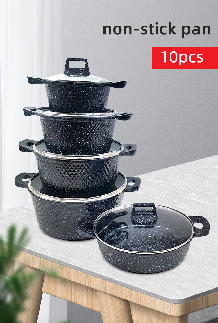 Europe Style Black Non Stick Aluminum Pot Sets Cookware With Glass Lid