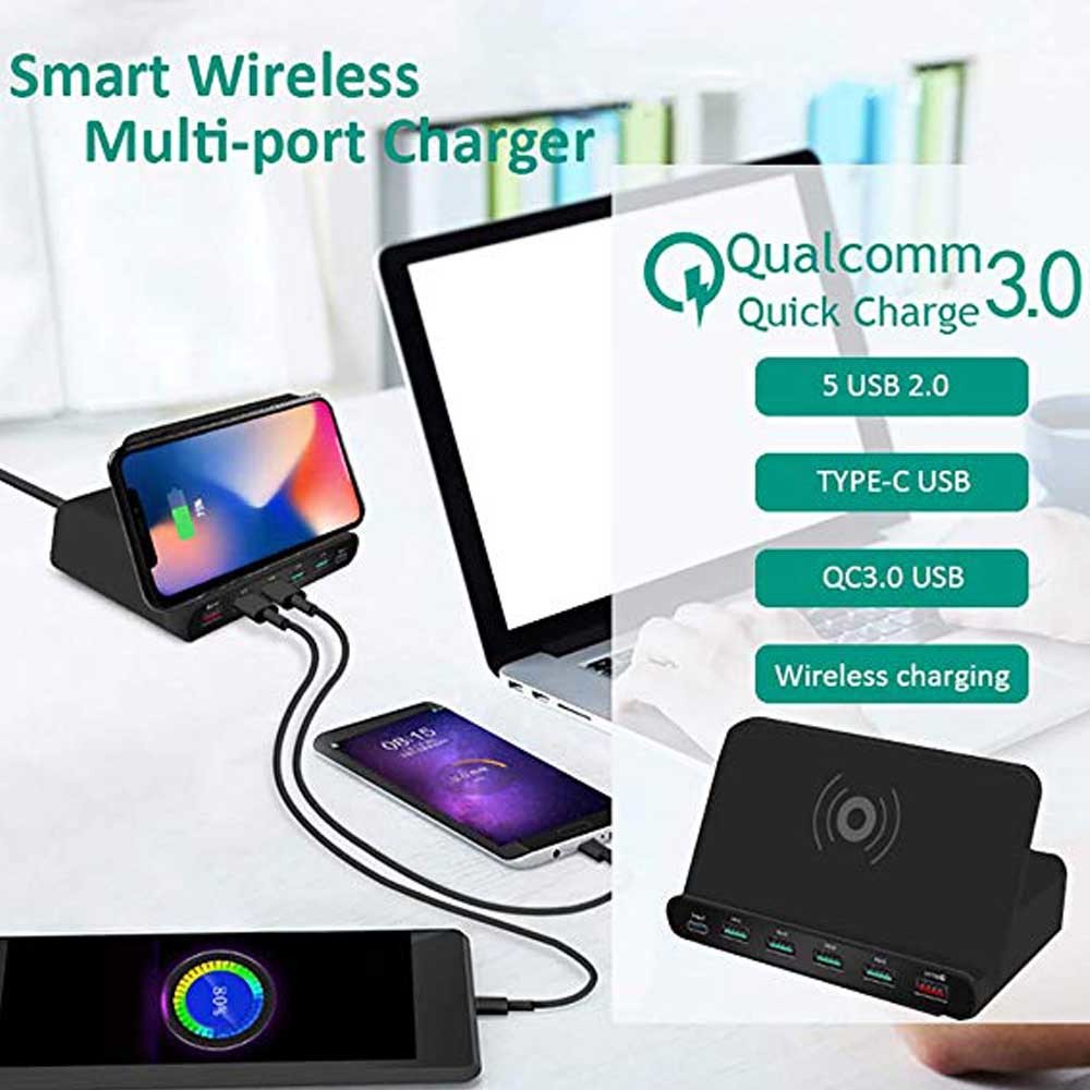 60W Qi Wireless Charger 7 In 1 Quick 3.0 Fast Charge Holder For Phone Tablet