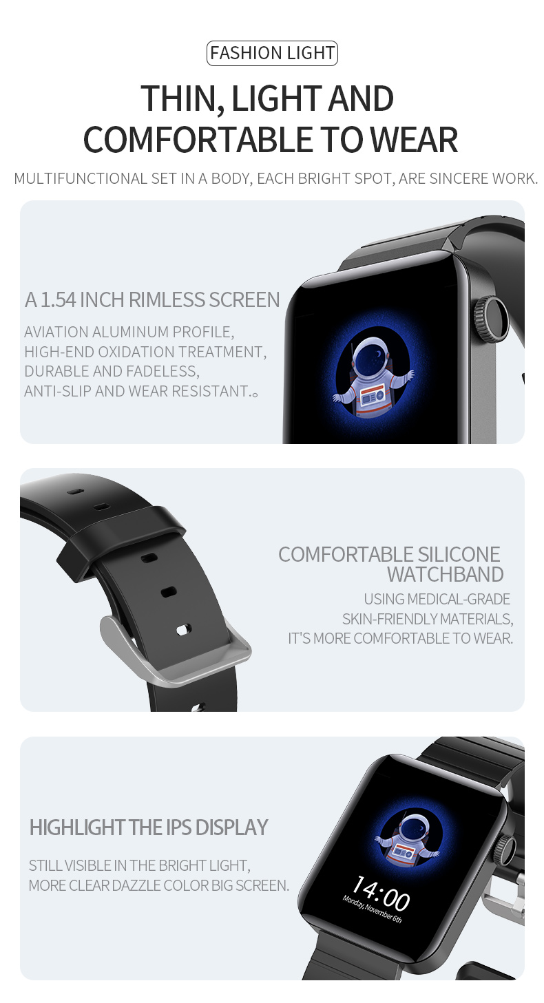 GZ-14 smart watch 1.54 Inch IP67 Waterproof Sport Pedometer Watch Health Android IOS