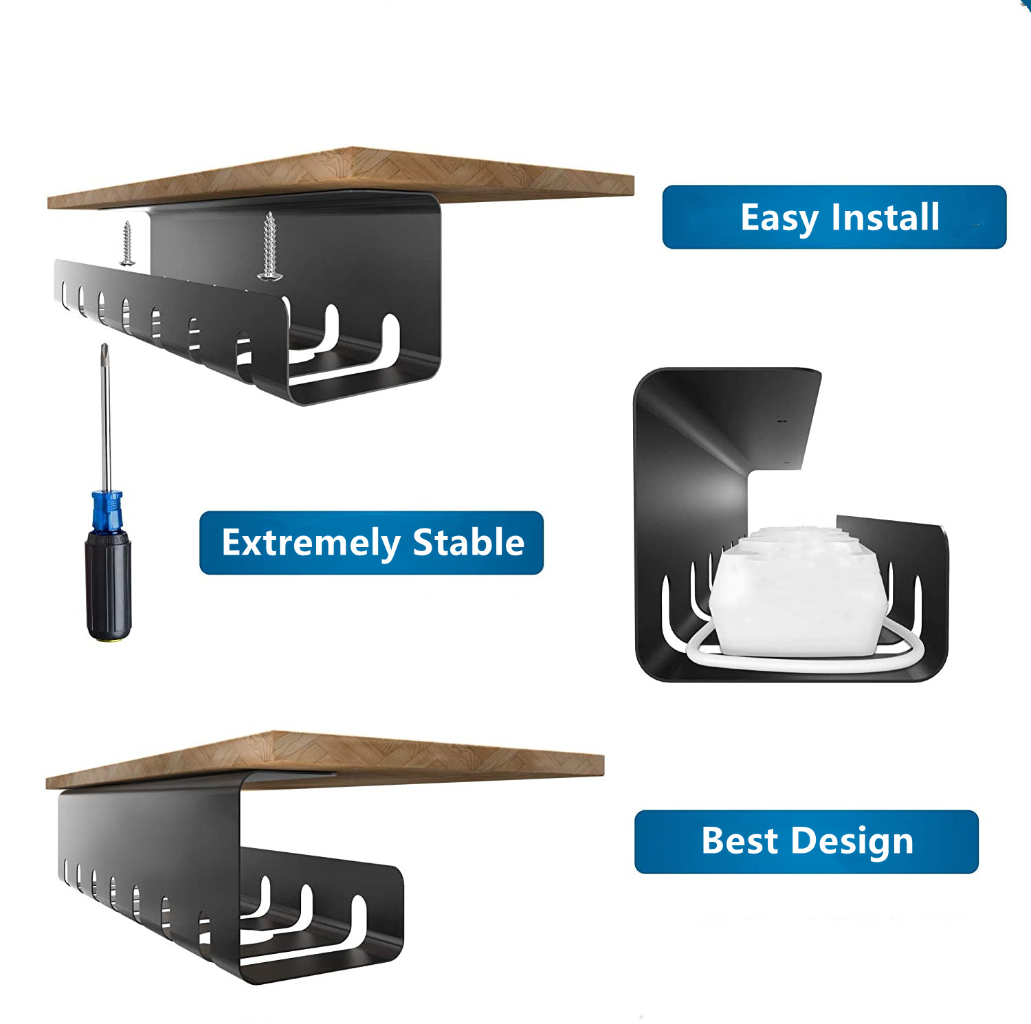 Maximize Space with Perforated Computer Desk Cable Management Rack Tray 43x10x10cm