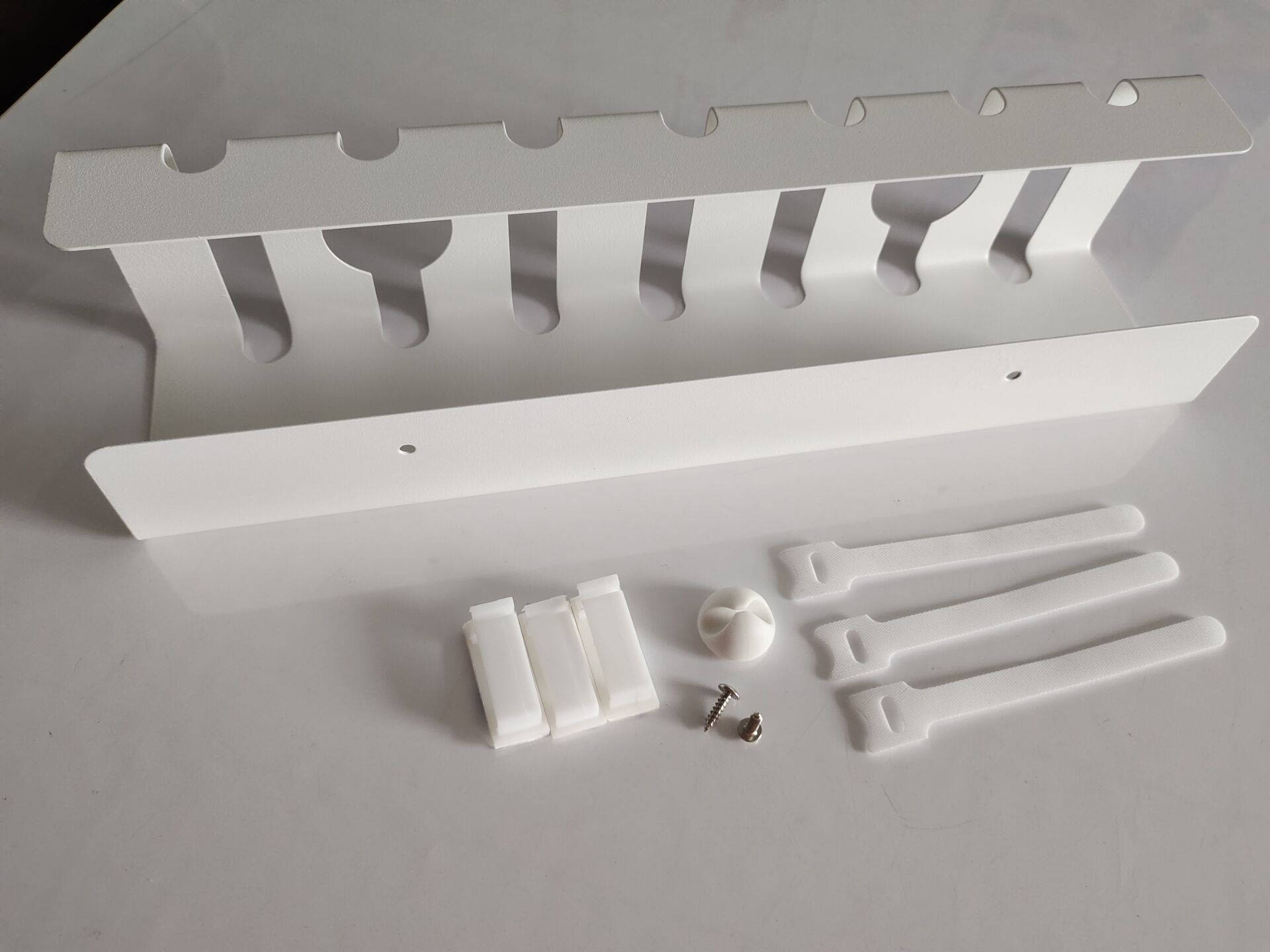Maximize Space with Perforated Computer Desk Cable Management Rack Tray 43x10x10cm
