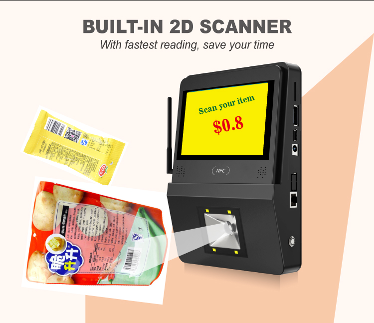 32G Flash Memory Supermarket Checker with POE Speaker and 5inch Android Touch System