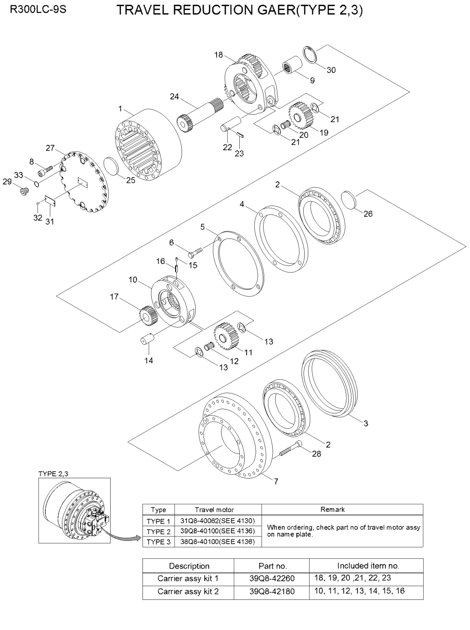 Hyundai R300LC-9S Travel Reduction Gearbox 39Q8-42100 39Q8-42101