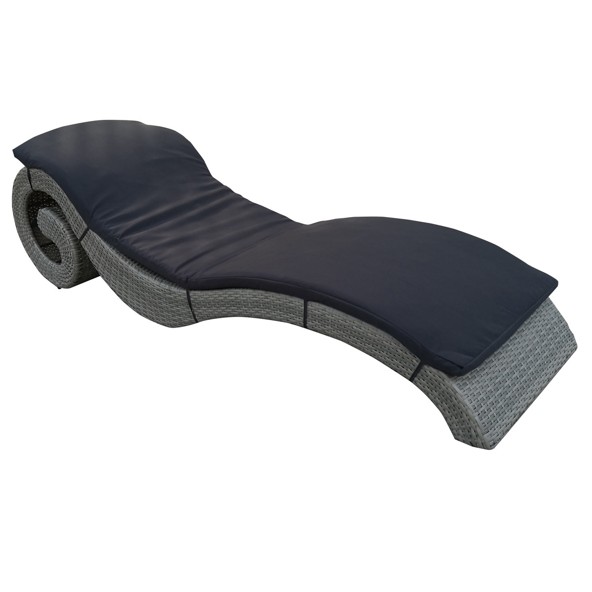 S-Shape Black Rattan Garden Sun Loungers Poly Hotel Holiday Resort Poolside