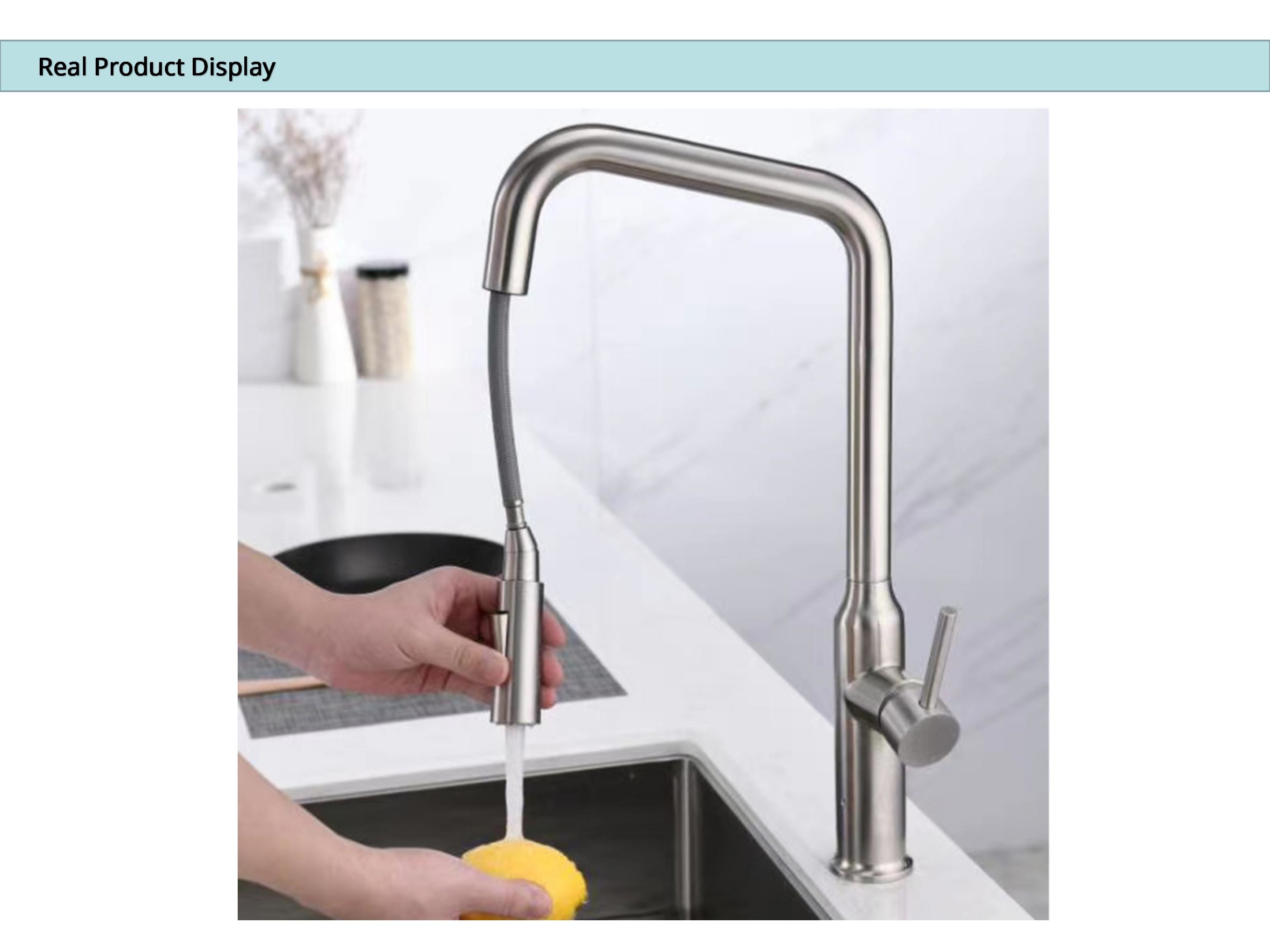 Sus304 High Arc Angled Spout Deck Mounted Kitchen Mixer Taps IPX5 DC6V HOMEKA