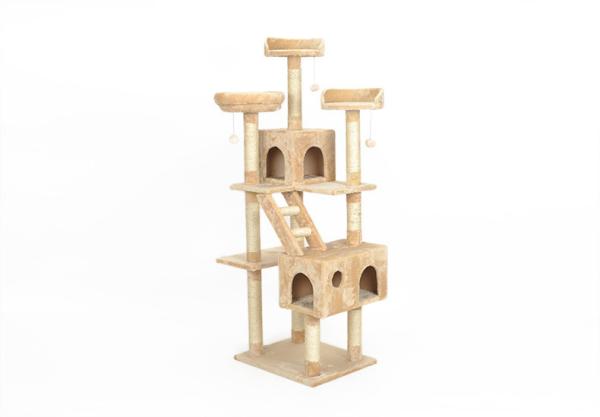 Multi - Layer Cat Climbing Frame Luxury Beige / Grey Color For 4-5 Cats