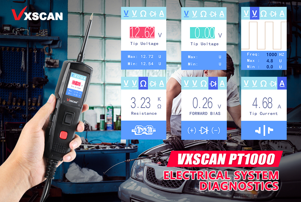 2024 VXSCAN PT1000 Auto Electrical Tester Support DC/ AC/ Waveform/ Resistance/ Diode / Current Diagnostics