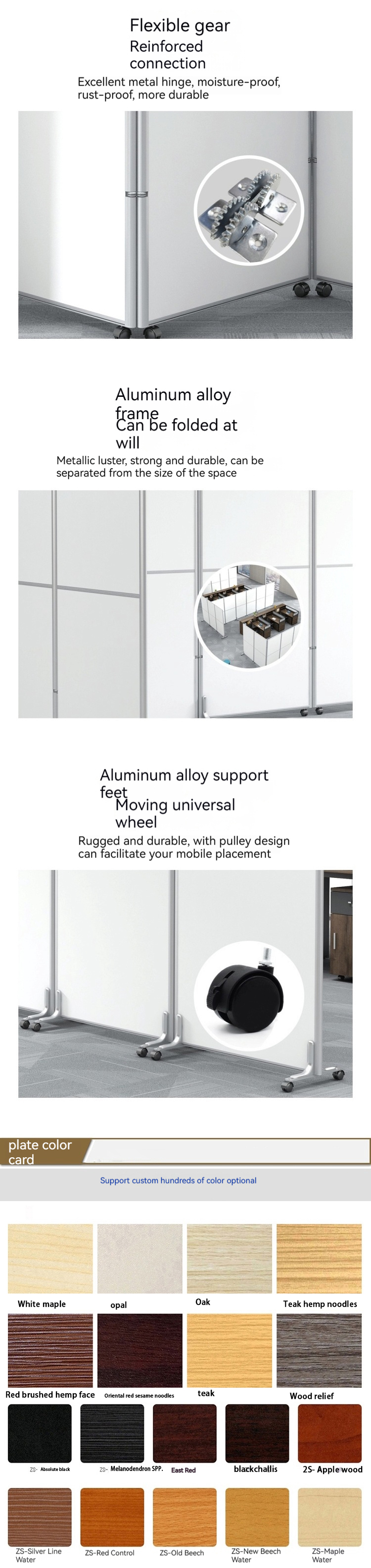 Commercial Furniture Transparent Sub-glazed Partition Office Collapsible Mobile Screen