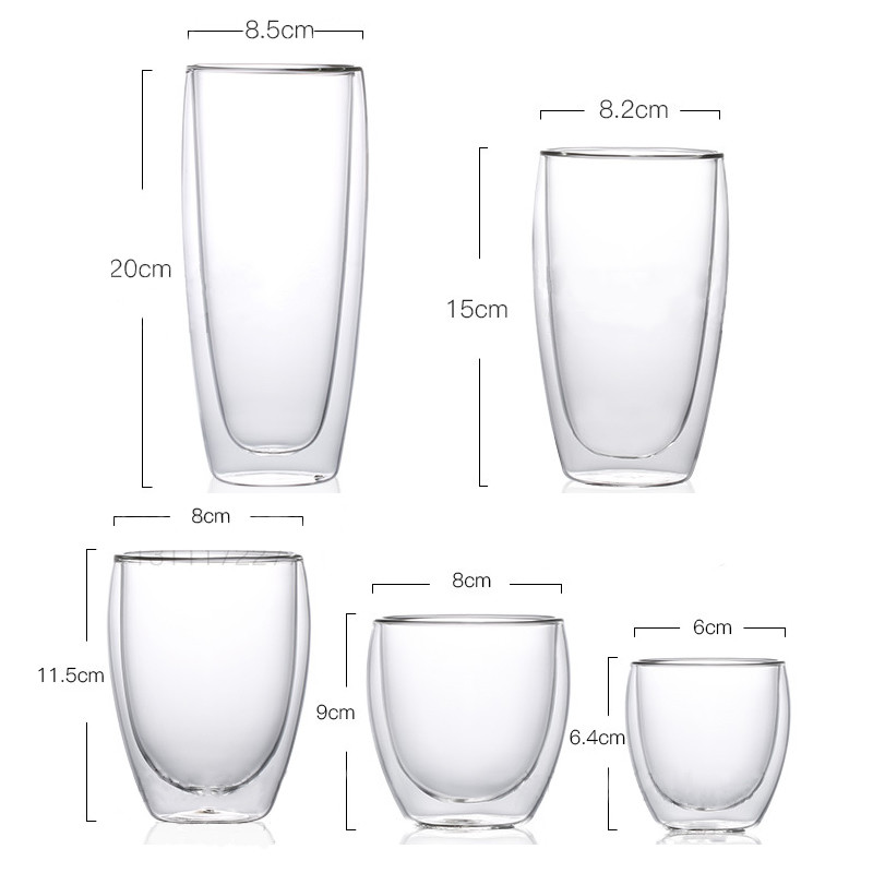 450ml 650ml Double Wall Glass Coffee Cup Customized Logo