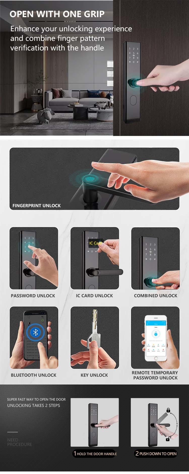 WiFi TTLOCK Smart Door Lock Biometric Fingerprint Door Handle Digital Keyless Lock