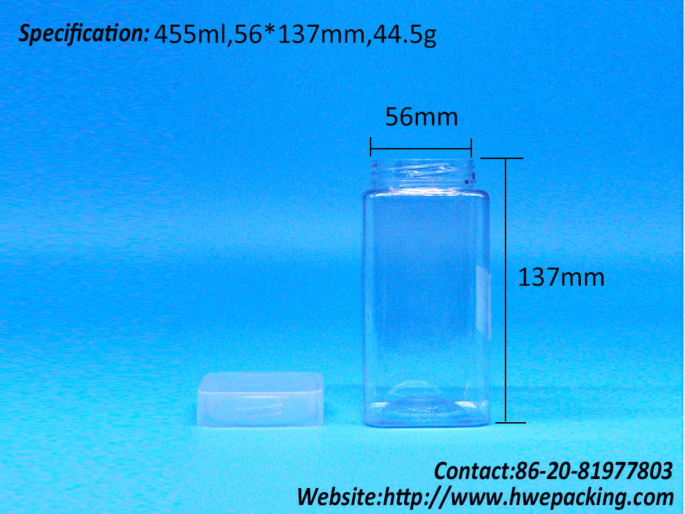 Transparent Square Peanut Butter Blueberry Jam Cacao Paste PET Jars Screw Top Lid