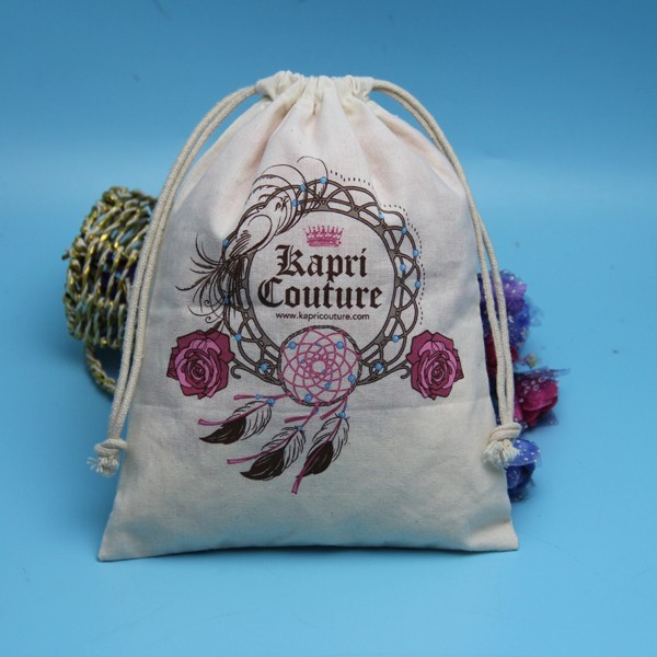 Packaging Drawstring Bag Cotton Material Custom Design Hot Stamping Logo