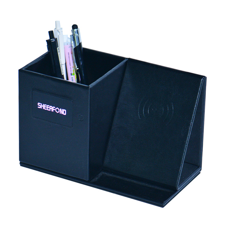 Creative Wireless Charging Desktop Pen Holder Multipurpose Leather Office