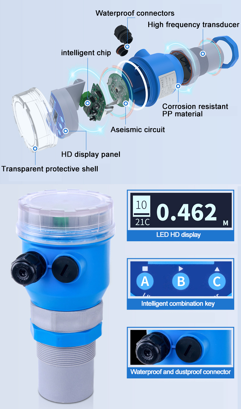4-20ma/RS485 Meter High Precision Ultrasonic Liquid Level Sensor