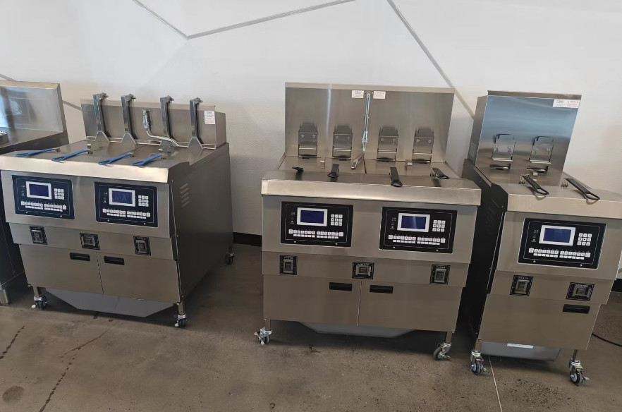 Two Pots Four Baskets Gas Heating Chips Open Deep Fryer With Oil Filtration
