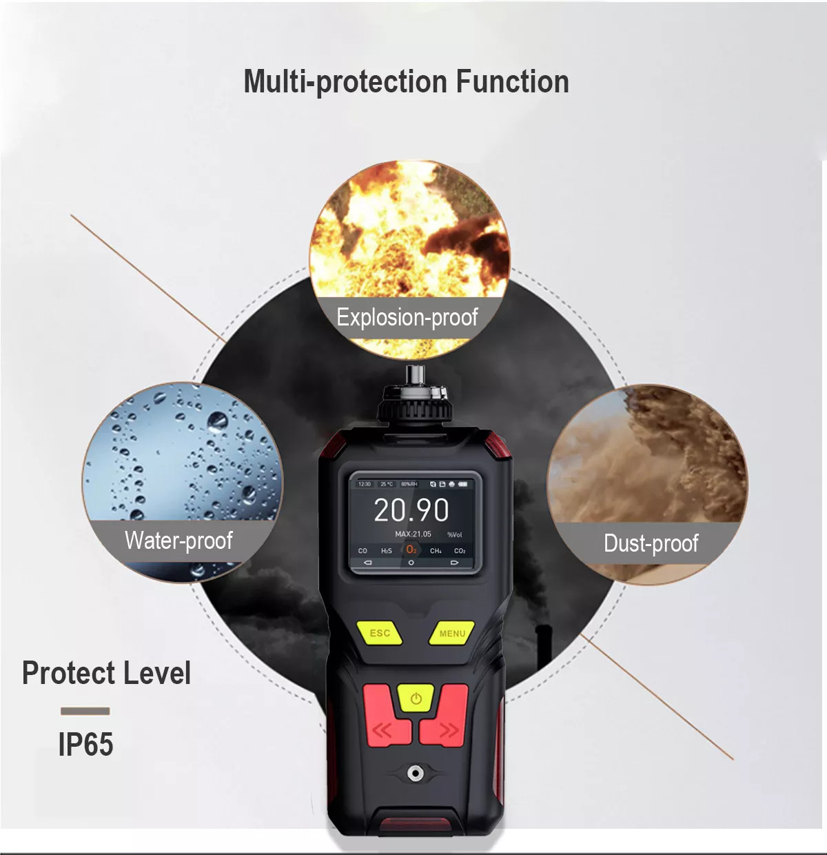 Zetron MS400-4 Portable 4 in 1 Gas Detector O2 CO H2S LEL Combustible Toxic Gas Monitor for Industrial Safety