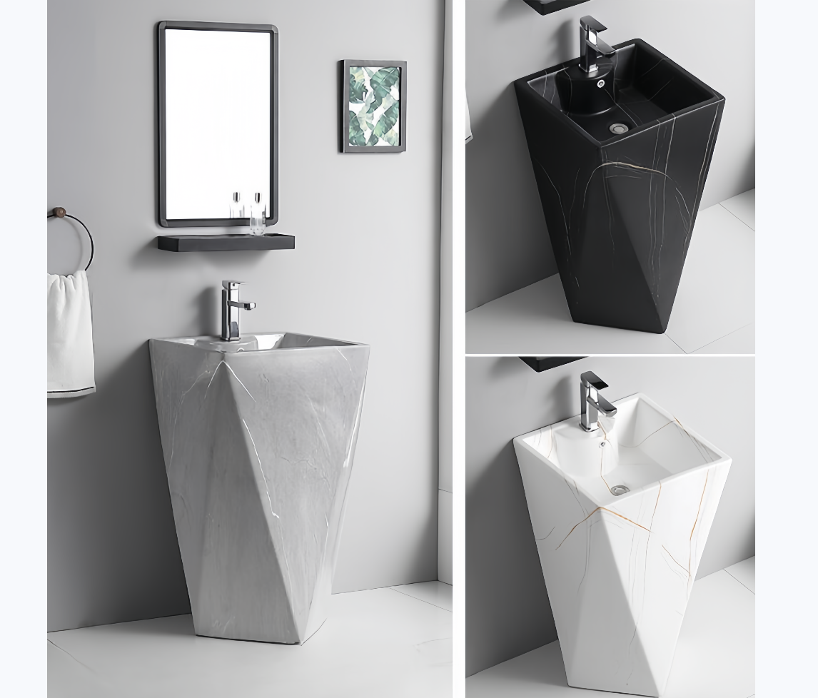 Diamond Shape Full Pedestal Bathroom Wash Hand Basin Large Pedestal Height Wash Basin
