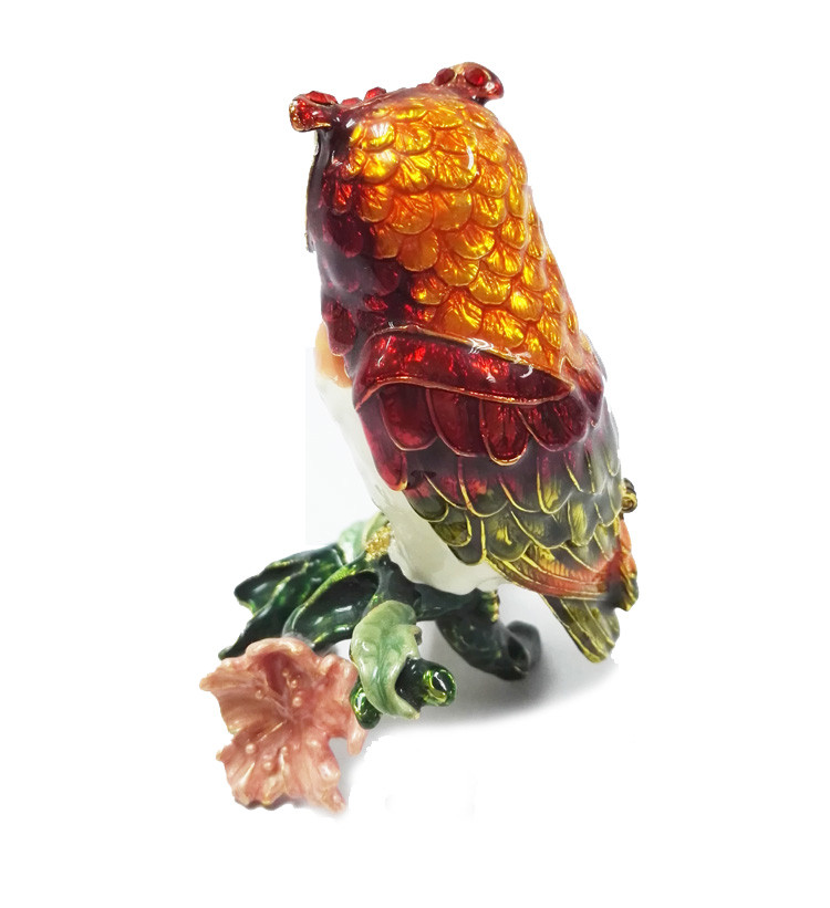 Owl enamel bird jeweled trinket box Metal Owl Bird Trinket Box for gift