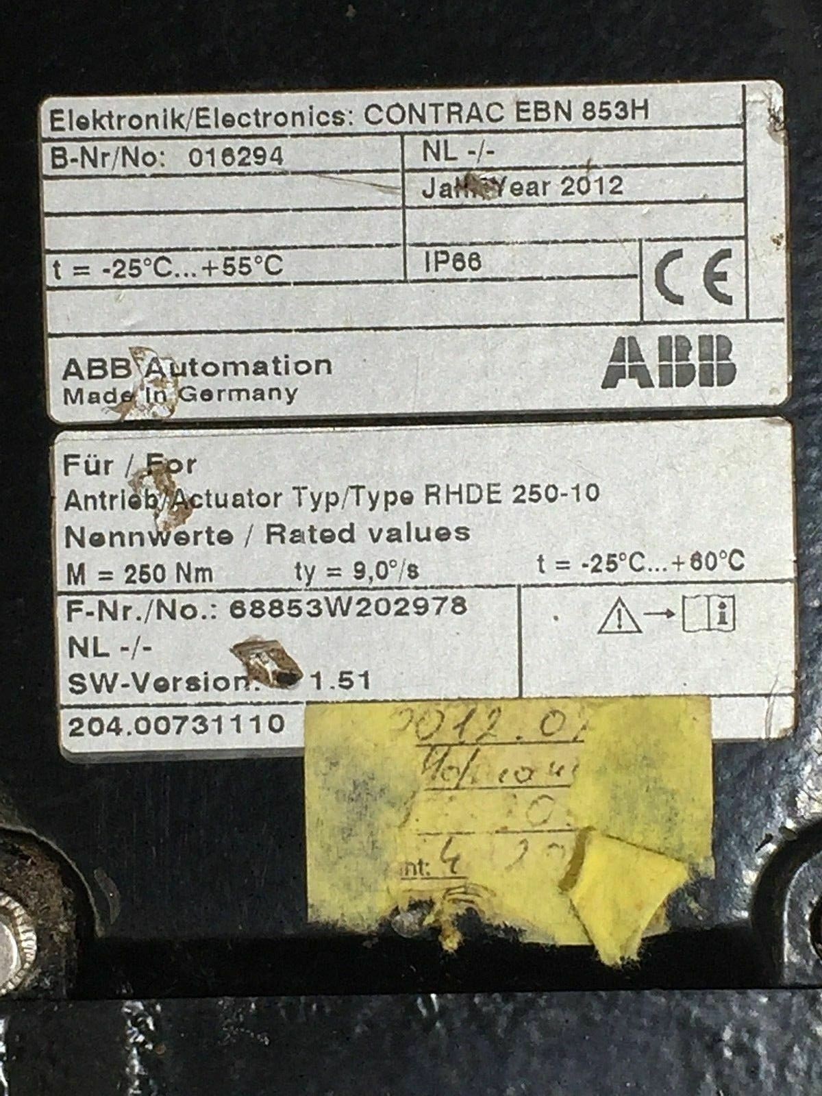 EBN853 RHDE250-10 brand new and original, Signal and power input only via separate, microprocessor-controlled electronic