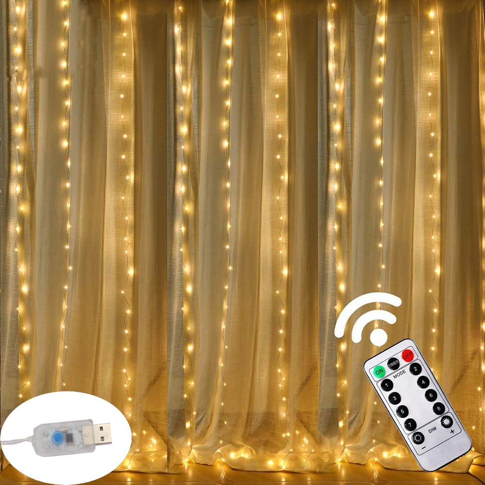 3M LED Curtain Lamp USB String Lights Remote Control Fairy Light Garland For New Year Christmas Home Wedding Decoration