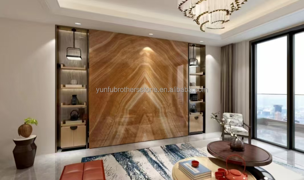 Hot Polished Onyx Big Slab Sheet Book Match for Translucent Stone Veneer Backlit Wall