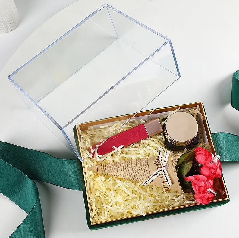 Paper Gift Packing Box with Ribbon Custom Acrylic Cover Lid Transparent Chocolate Box