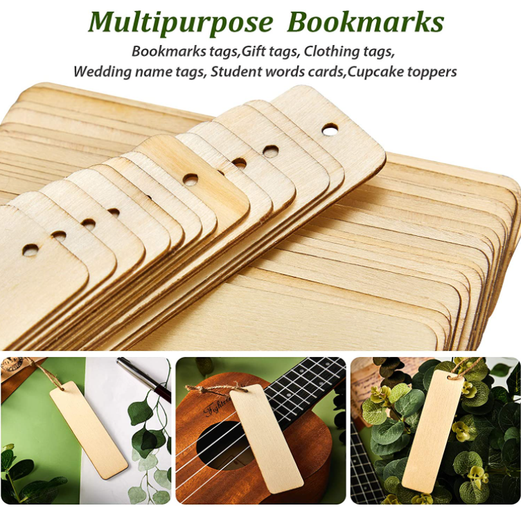 Customize Wood Blank Bookmarks DIY Wooden Craft Bookmark Unfinished Wood Hanging Tags Rectangle Shape Blank Bookmark Ornaments