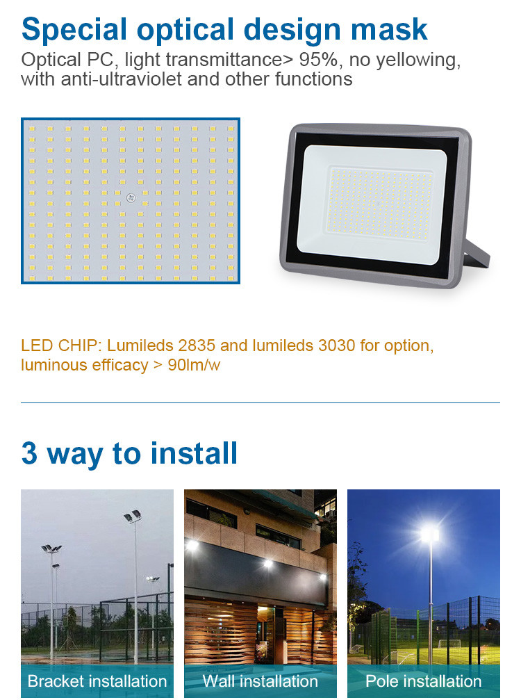 6500K Ra80 Outdoor Waterproof LED Flood Light Aluminum Housing Slim Tempered Glass