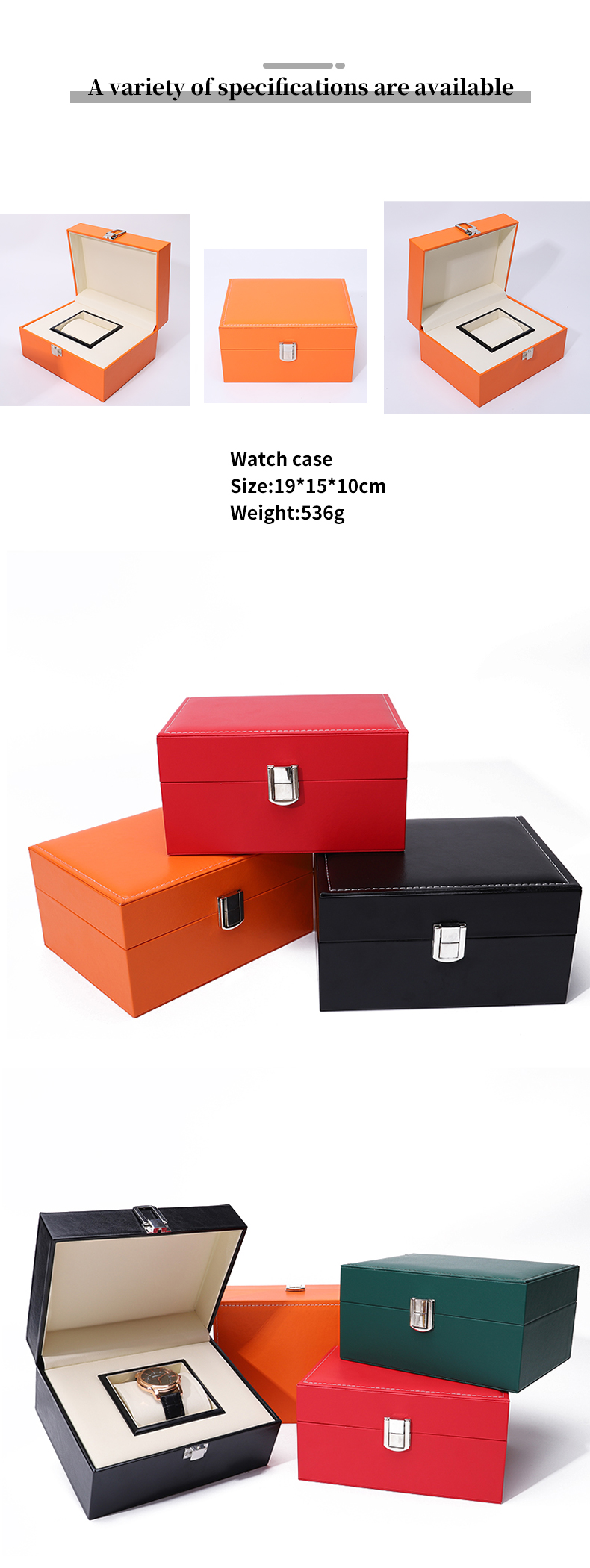 Upscale Damp Proof Sleek Faux Leather Watch Box Packaging with Buckle Closure