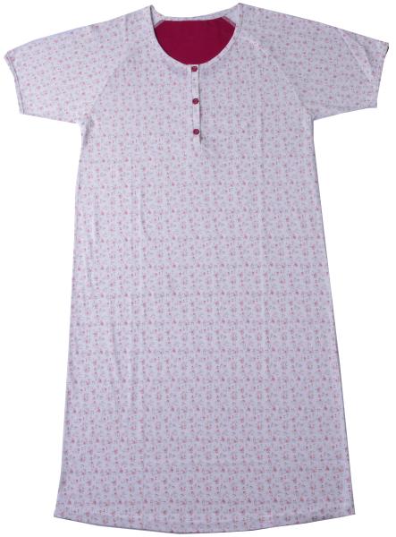 Ladies Cotton Jersey Red/Floral Printed Raglan Sleeve Round Neck Nightdress