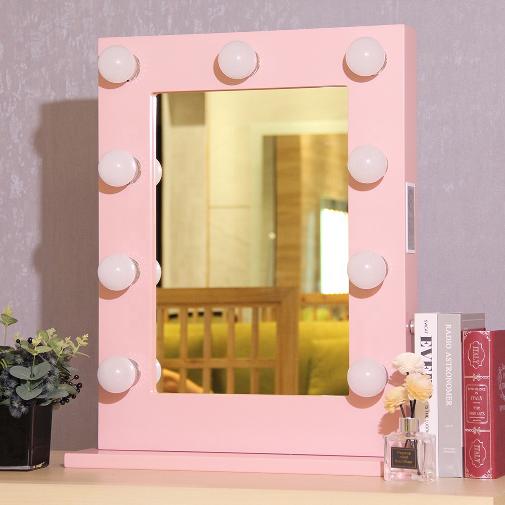 Small LED Bulbs Makeup Mirror With Lights Luxury Tabletop Led Bathroom Vanity Mirror
