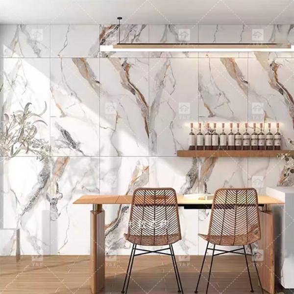 House Glossy White Golden Marble Tile Vitrified Interior Walls Gold Vein Ceramic