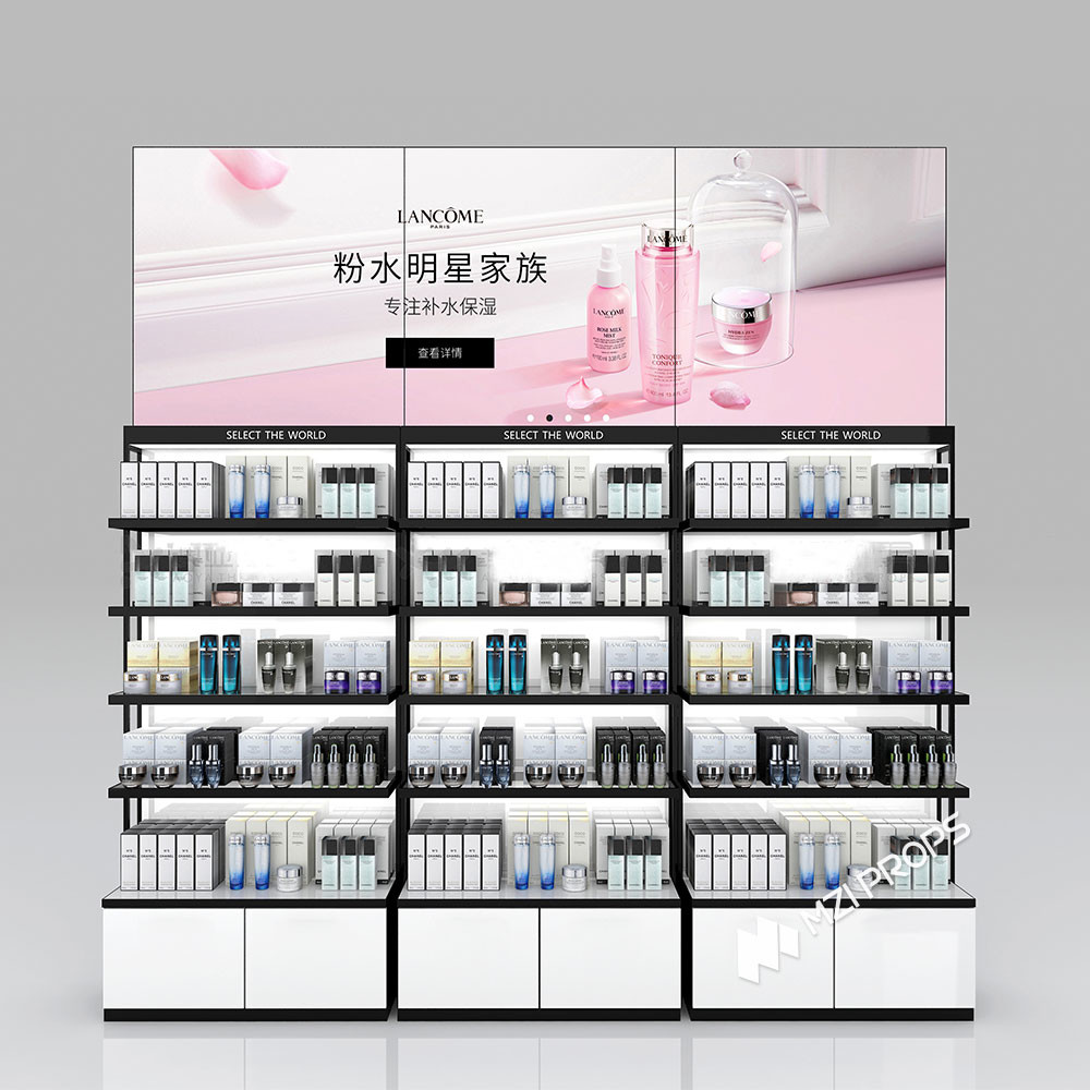 KLNS-R2 Translucent Panels Skincare Display Cabinet with Black Aluminum Slots