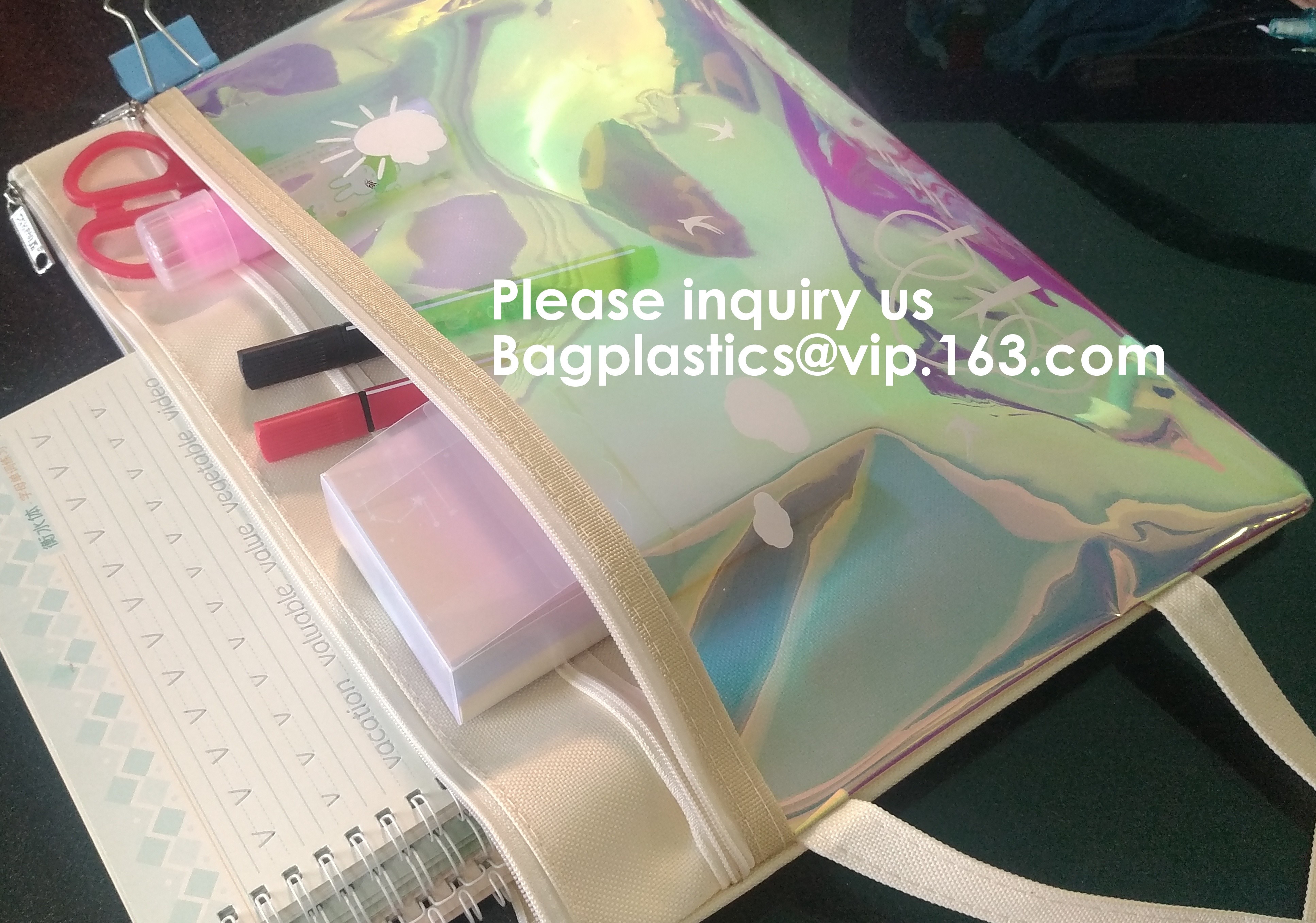 PVC A4/A5/A3 Waterproof Mesh Transparent Zipper File Folder Bag,A4 Double Zipper Mesh File Storage Bag With Color